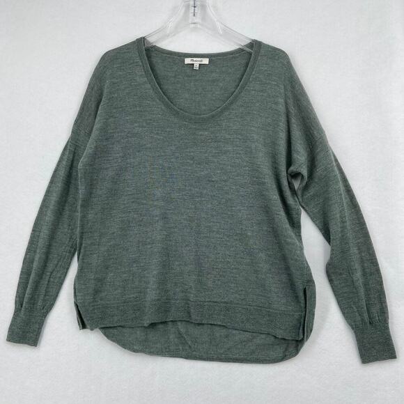 Madewell Merino Wool Sweater Women's Size M Grayish Green High Low Hem - Picture 11 of 11